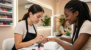 Spanish Woman Doing Black Girl's Nails